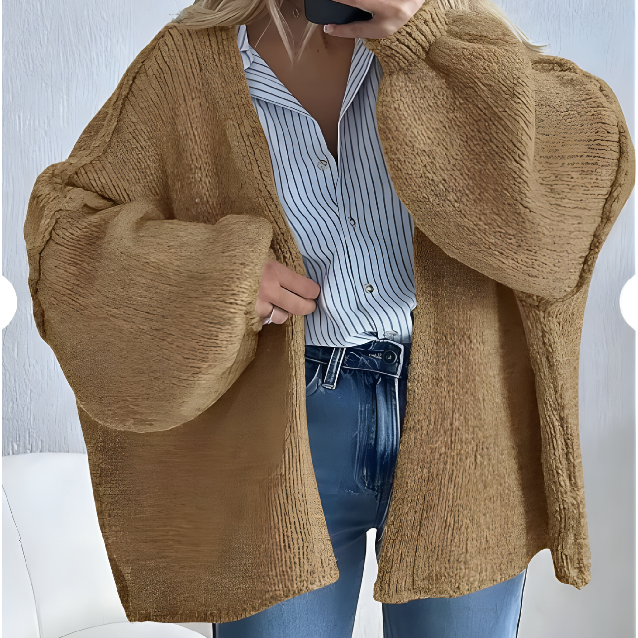Flowing Knit Long Cardigan Sweater for Women - Elegant Black Design 2