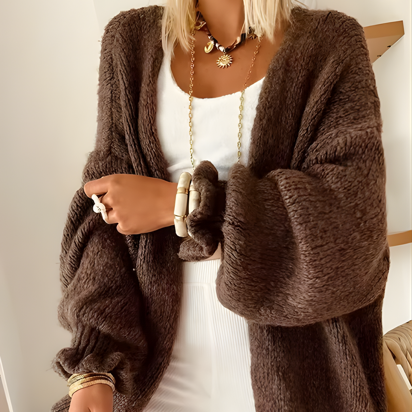 Flowing Knit Long Cardigan Sweater for Women - Elegant Black Design 5