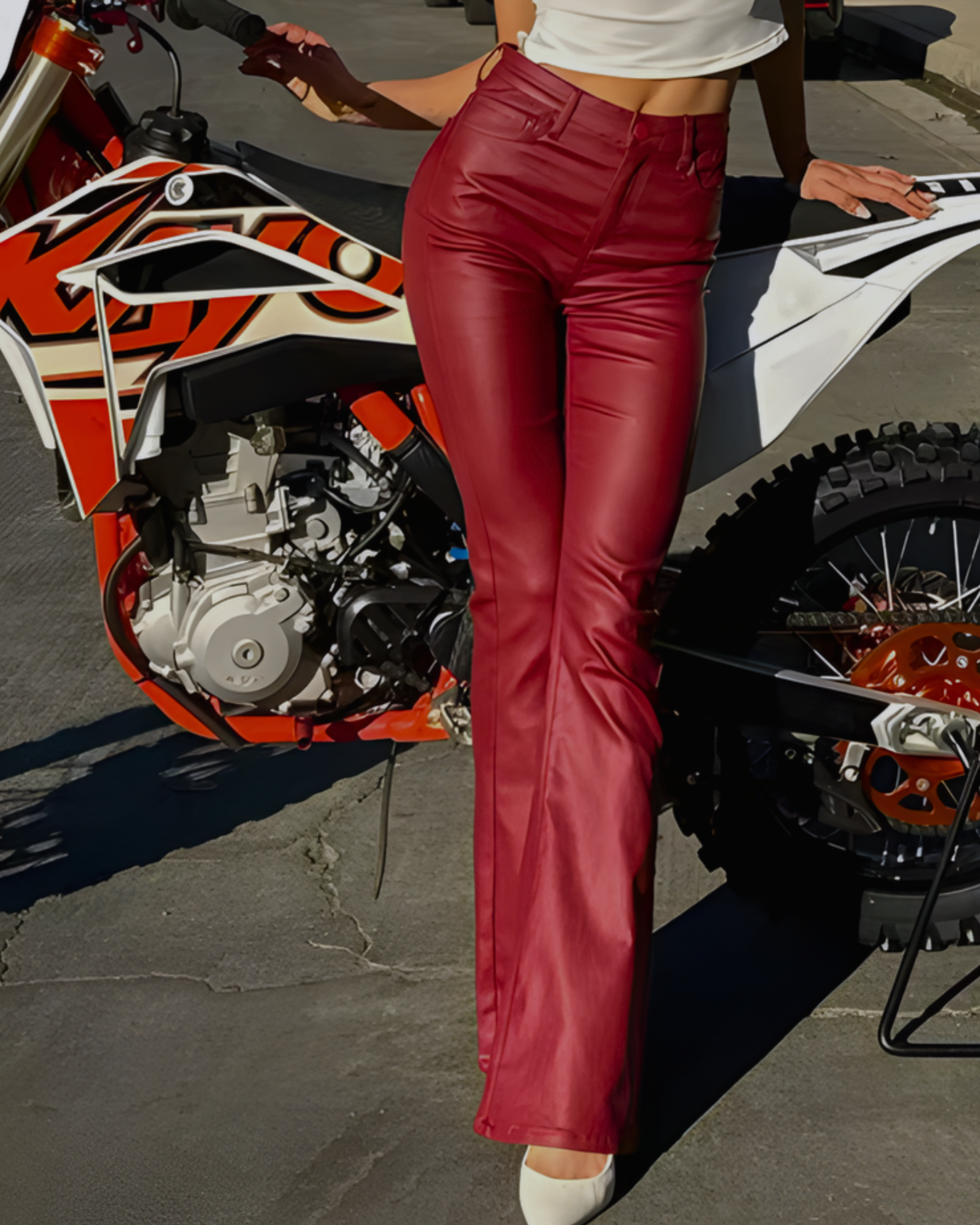 High-Rise Vegan Leather Bootcut Pants for Women - Effortless Elegance 2