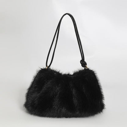 Spacious Velvet Zipper Shoulder Bag with Soft, Versatile Design