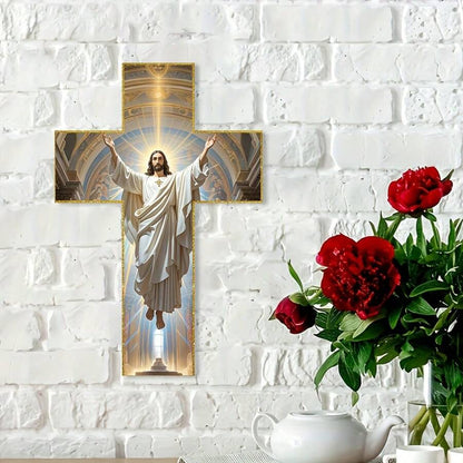 A cross with the image of Jesus Christ hanging on the wall