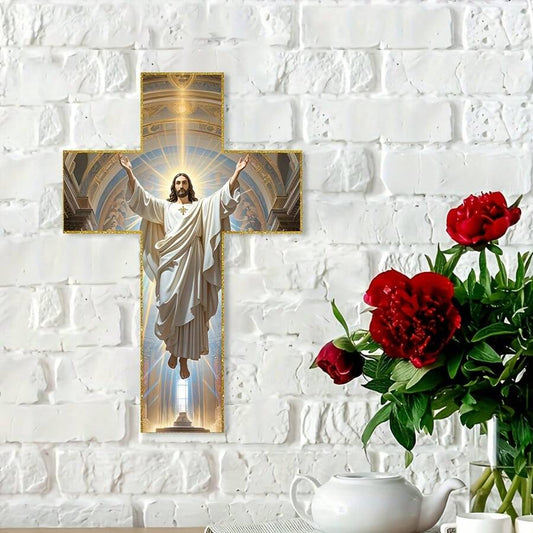 A cross with the image of Jesus Christ hanging on the wall