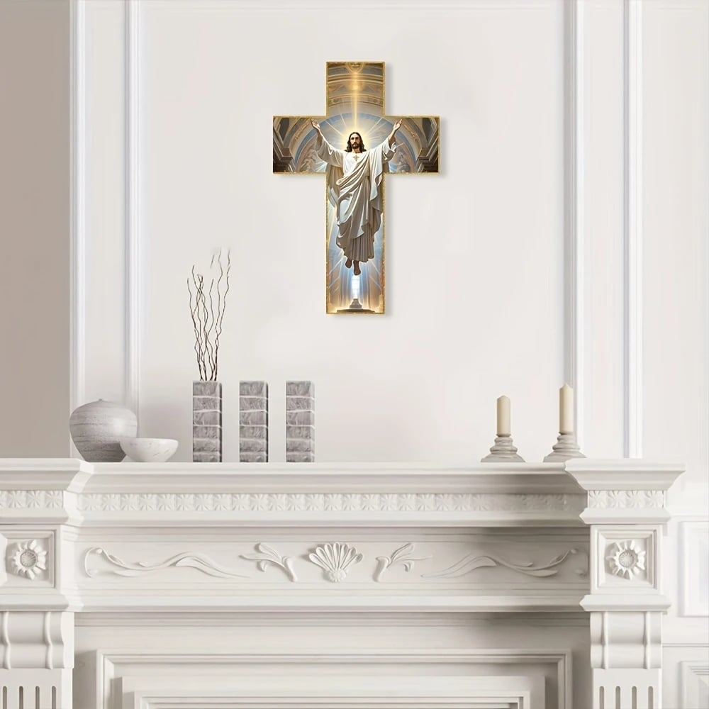 A cross with the image of Jesus Christ hanging on the wall