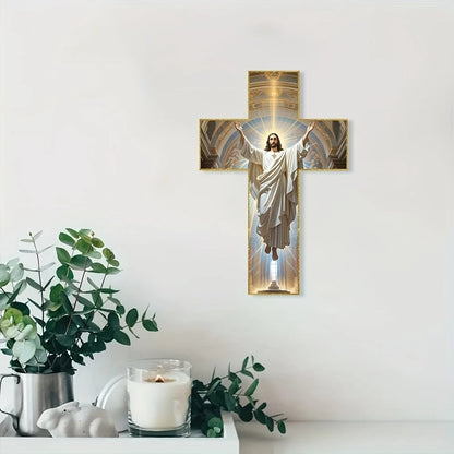 A cross with the image of Jesus Christ hanging on the wall