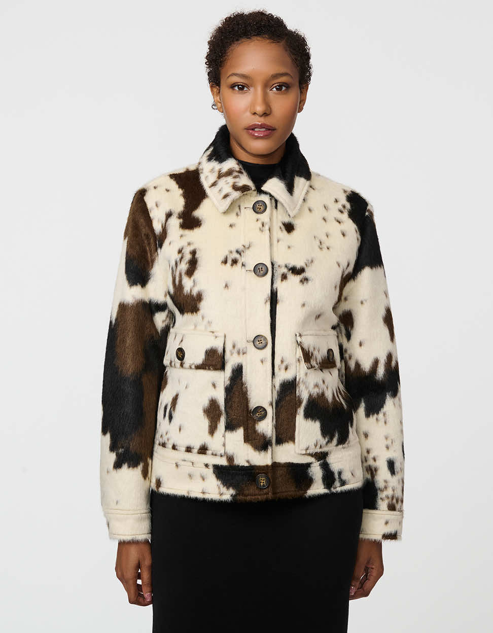 Cozy Dakota Cow Print Jacket with Soft Fleece Lining for Ultimate Comfort