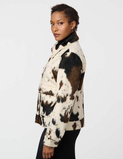 Cozy Dakota Cow Print Jacket with Soft Fleece Lining for Ultimate Comfort
