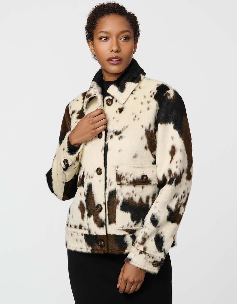Cozy Dakota Cow Print Jacket with Soft Fleece Lining for Ultimate Comfort