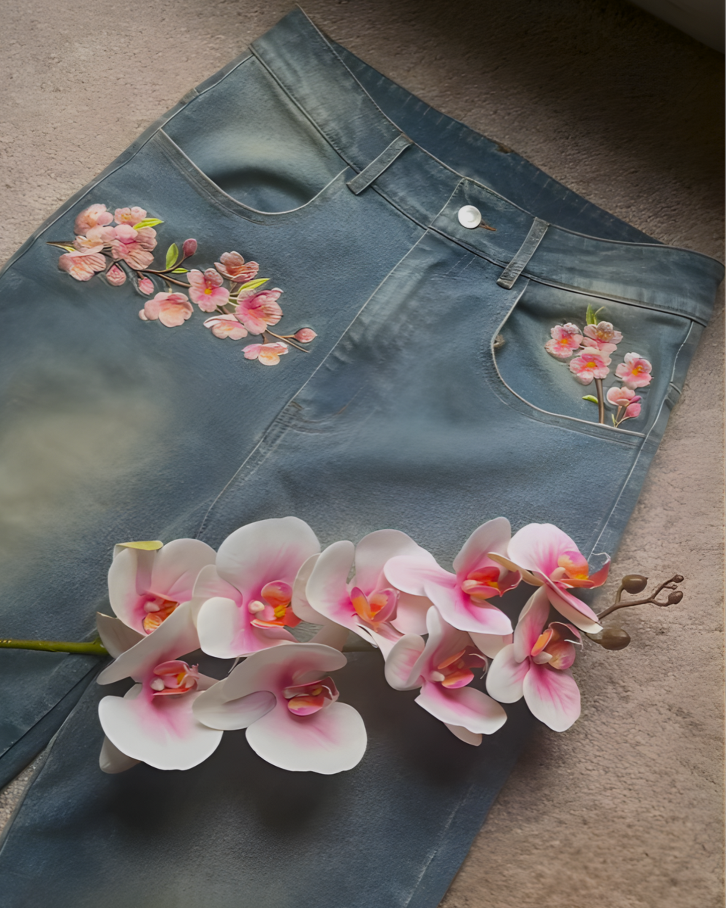 Baggy Sakura Bloom - Relaxed Wide Leg Trousers Women with Floral Embroidery 0