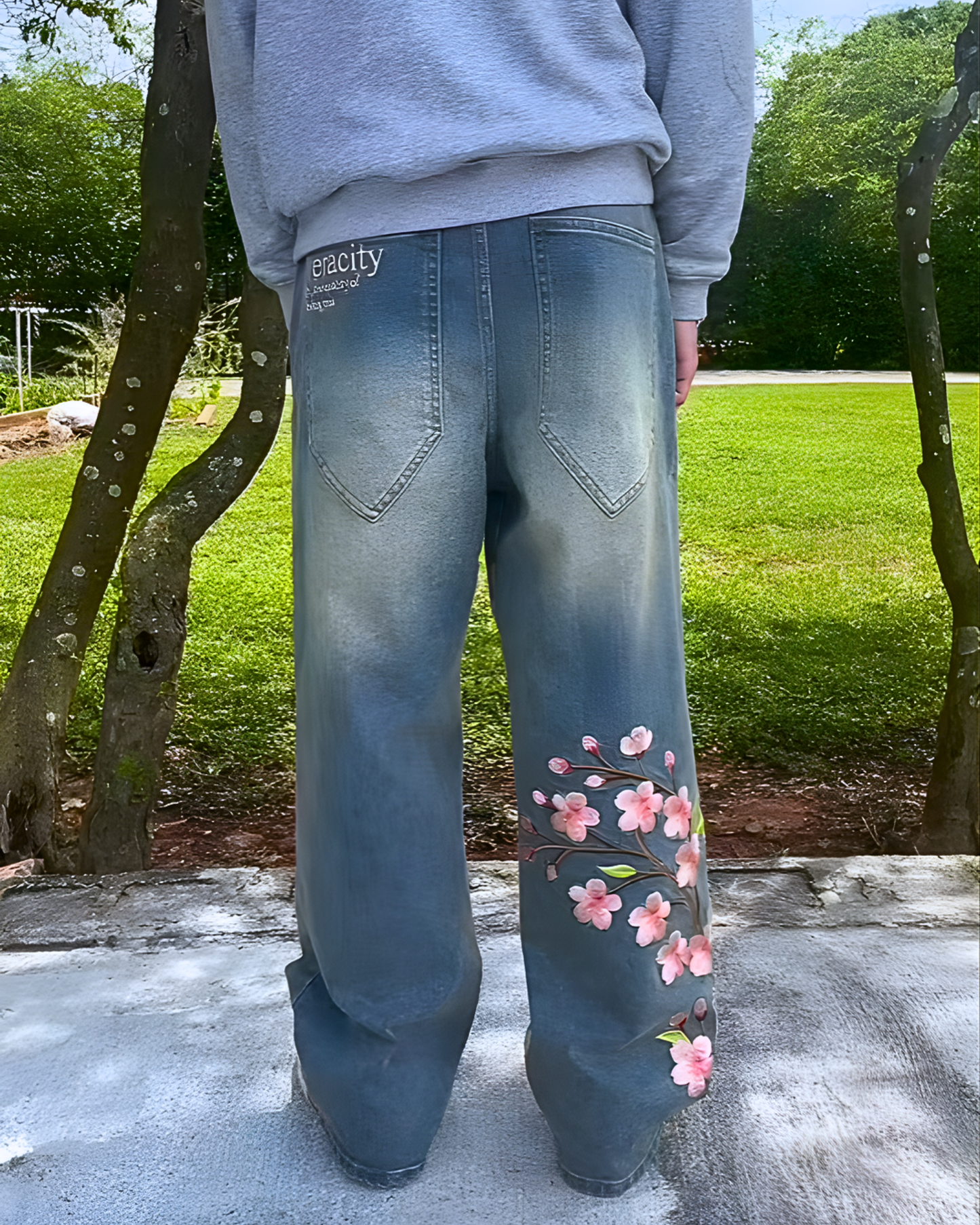 Baggy Sakura Bloom - Relaxed Wide Leg Trousers Women with Floral Embroidery 2