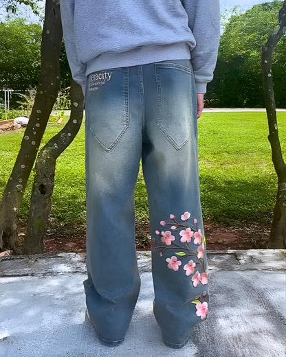 Baggy Sakura Bloom - Relaxed Wide Leg Trousers Women with Floral Embroidery 2