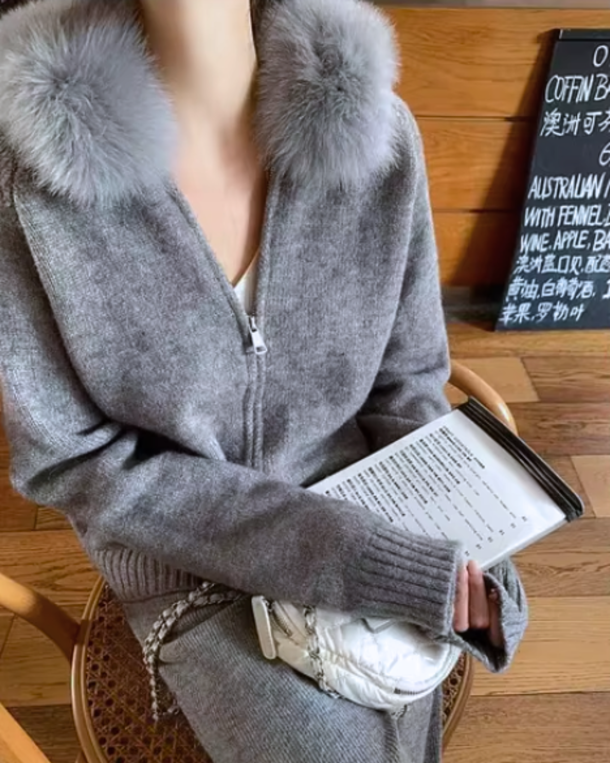 Cozy Knit Women's Cardigan Sweater with Plush Faux-Fur Hood - Zip-Up Design 3