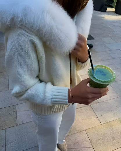 Cozy Knit Women's Cardigan Sweater with Plush Faux-Fur Hood - Zip-Up Design 4