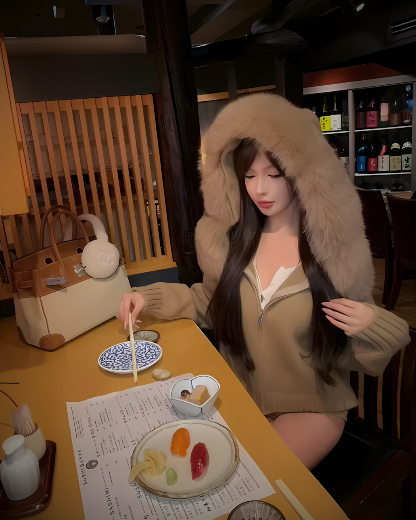 Cozy Knit Women's Cardigan Sweater with Plush Faux-Fur Hood - Zip-Up Design 6