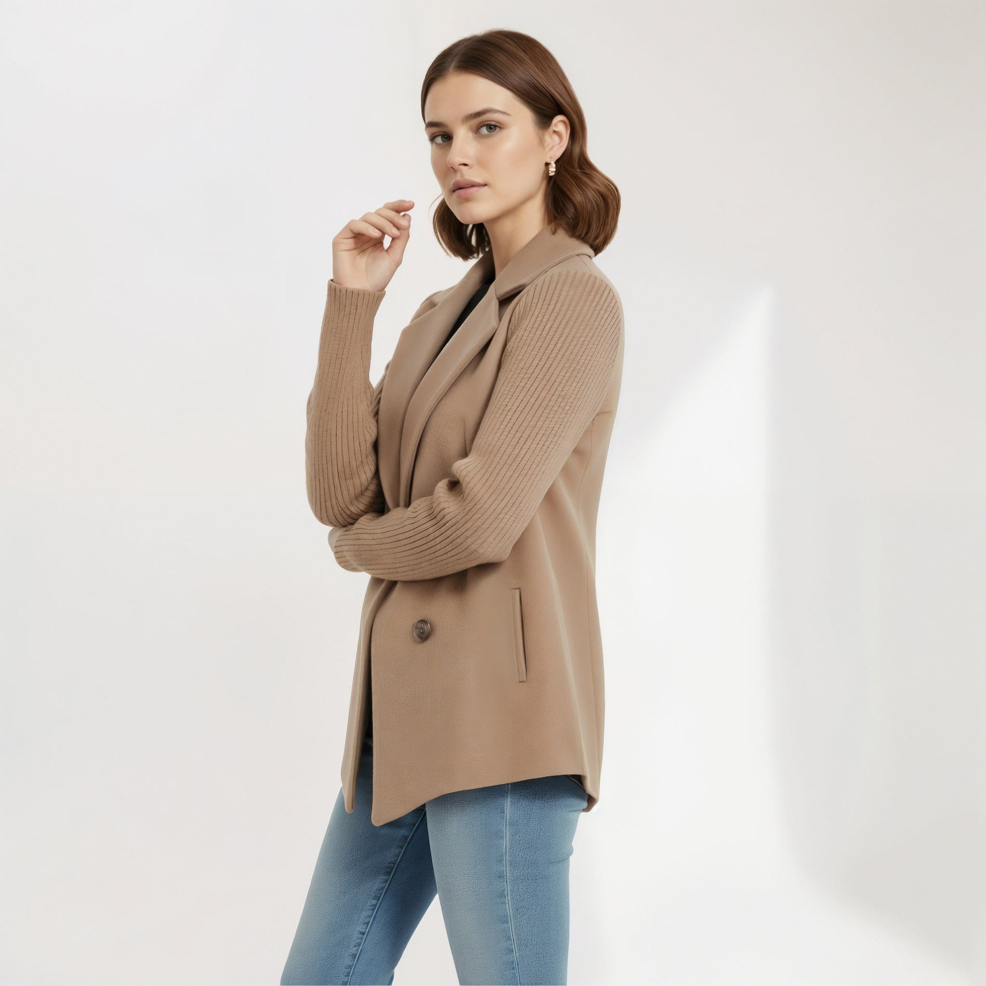 Sasha - Women's Blazer Jacket in Soft Ribbed Knit for Effortless Style 1