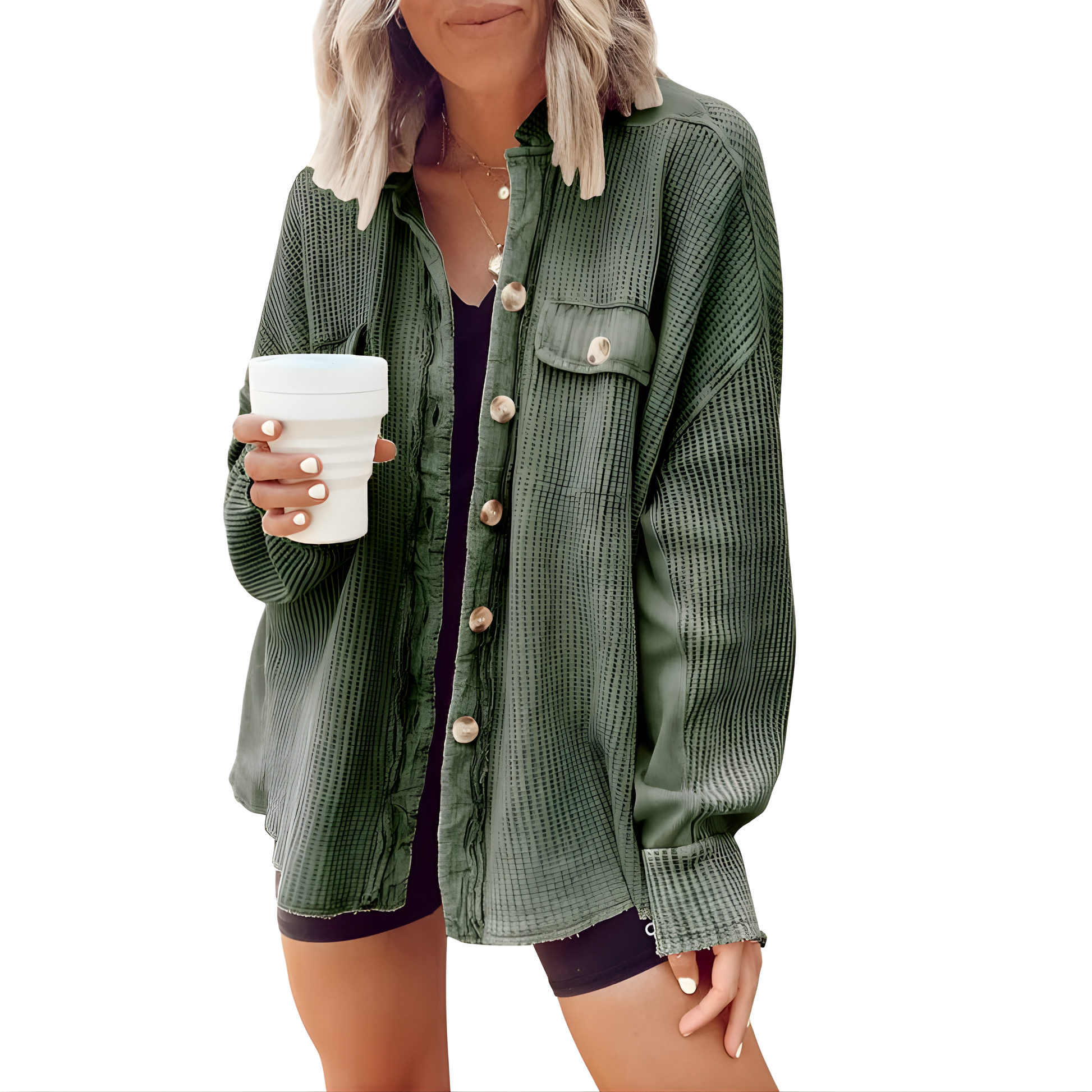 Serenity - Waffle Knit Shacket with Batwing Sleeves for Effortless Style 0