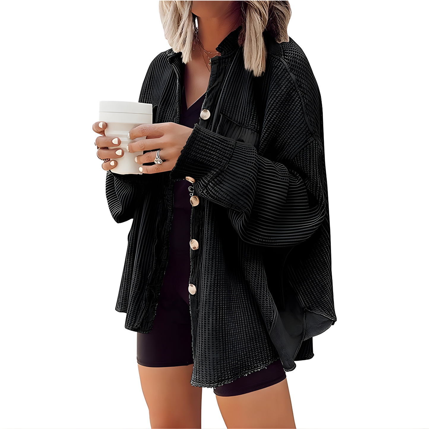 Serenity - Waffle Knit Shacket with Batwing Sleeves for Effortless Style 2