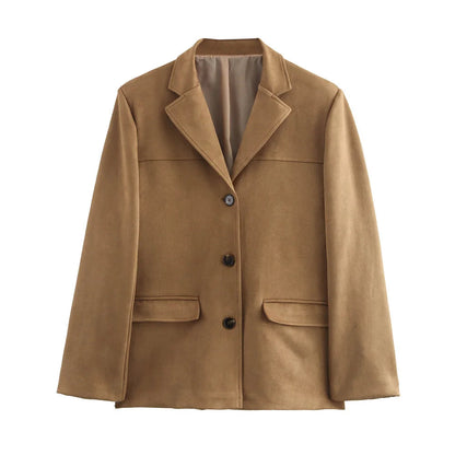 VintageCharm - Women's Brown Suede Jacket | Stylish Winter Coat for Demi-Season Wear, Regular Fit, Zipper Closure 0