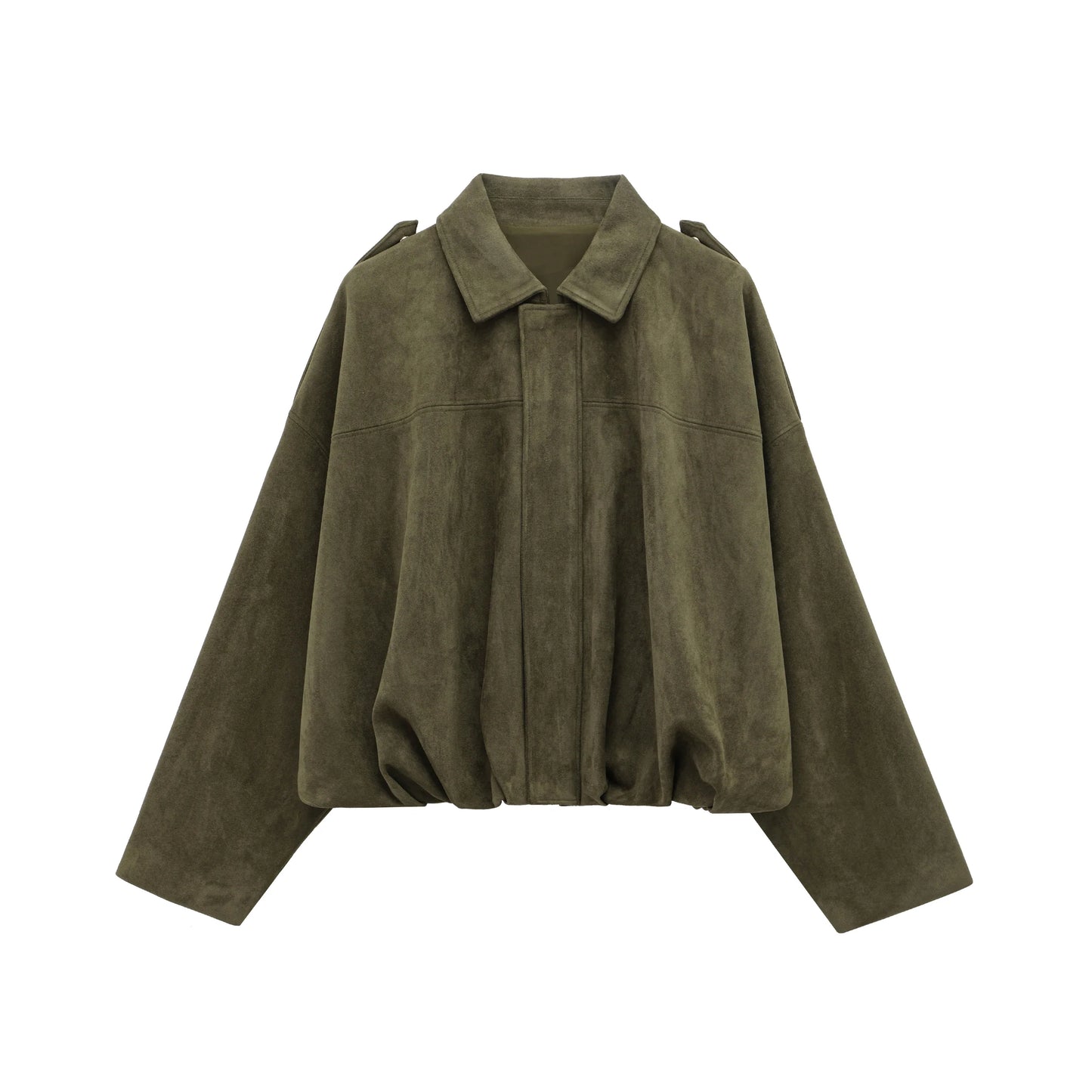 Stylish Women's Suede Bomber Jacket in Brown and Green – Vintage Motorcycle Coat with Cozy Fleece Lining and Zipper Closure