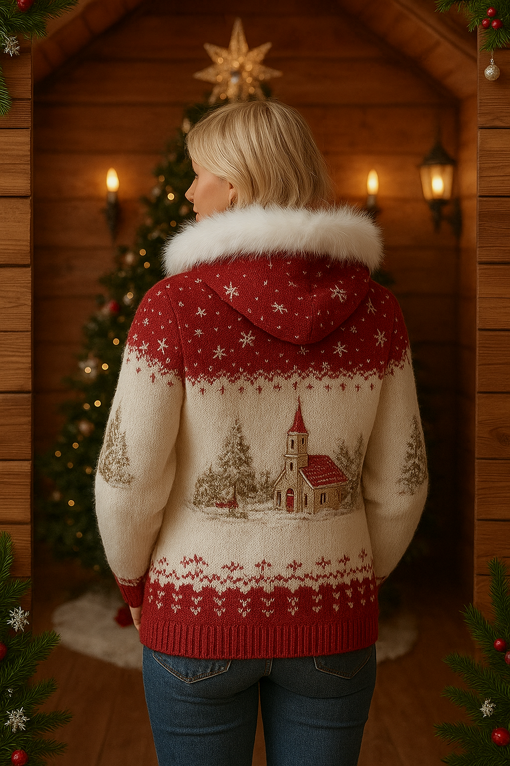 Women’s Christmas Embroidered Winter Jacket with Faux Fur Hood – The Cosmo Style